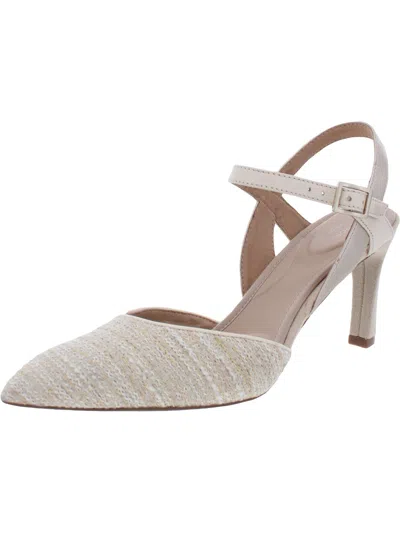 Rockport Total Motion Sheehan 2 Piece Womens Tweed Ankle Strap Pointed Toe Heels In White