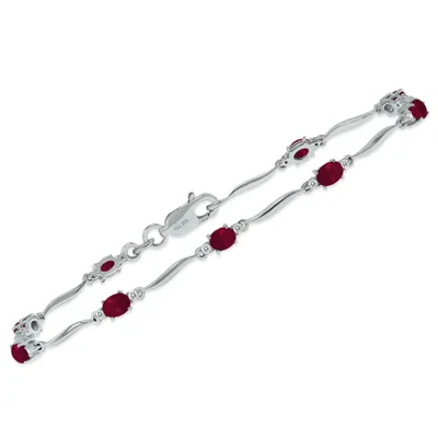 Sselects Ruby And Diamond Wave Link Bracelet In .925 Sterling Silver In Red