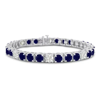 Sselects 16 Carat Sapphire And Diamond Bracelet In 14 Karat White Gold In Blue