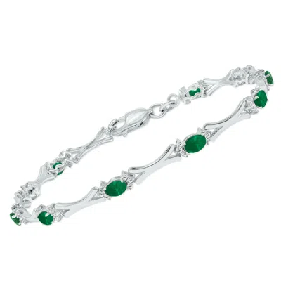 Sselects Emerald And Natural Diamond Sculpted X Link Bracelet In .925 Sterling Silver In Green