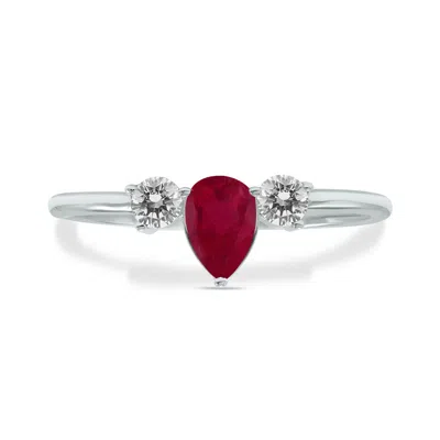 Sselects 1/2 Carat Tw Pear Shape Ruby And Diamond Ring In 10k White Gold In Red