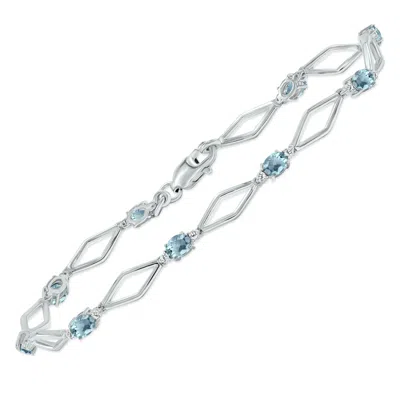 Sselects Aquamarine And Natural Diamond Star Link Bracelet In .925 Sterling Silver In Blue