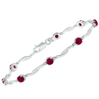 Sselects Ruby And Natural Diamond Braided Wave Bracelet In .925 Sterling Silver In Red