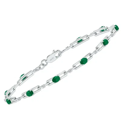 Sselects Emerald And Natural Diamond Double Bar Link Bracelet In .925 Sterling Silver In Green