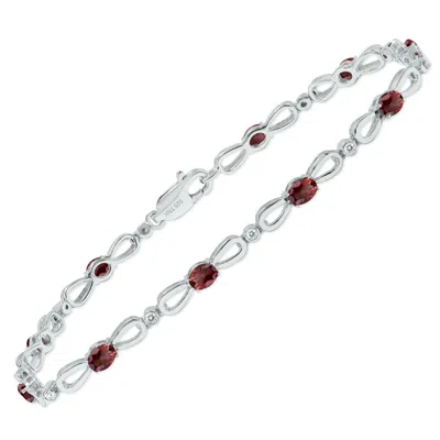 Sselects Garnet And Natural Diamond Ribbon Loop Bracelet In .925 Sterling Silver In Red
