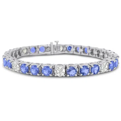 Sselects 16 Carat Tanzanite And Diamond Bracelet In 14 Karat White Gold In Blue