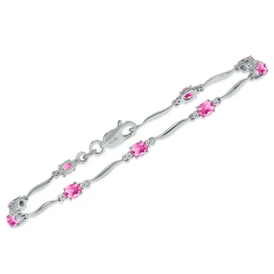 Sselects Pink Topaz And Diamond Wave Link Bracelet In .925 Sterling Silver