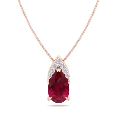 Sselects 7/8 Carat Pear Shape Ruby And Diamond Necklace In 14 Karat Rose Gold In Red