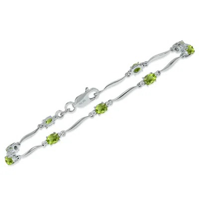 Sselects Peridot And Diamond Wave Link Bracelet In .925 Sterling Silver In Green