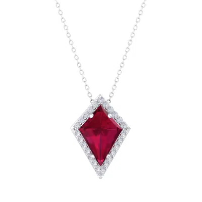 Sselects 1 3/4 Carat Kite Shape Ruby And Diamond Necklace In 14k White Gold In Red