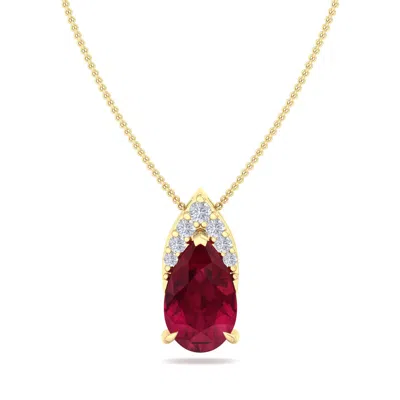 Sselects 7/8 Carat Pear Shape Ruby And Diamond Necklace In 14 Karat Yellow Gold In Red