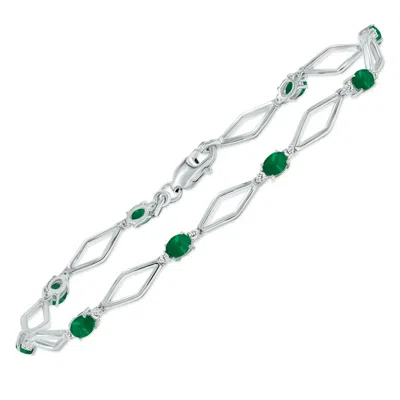 Sselects Emerald And Natural Diamond Star Link Bracelet In .925 Sterling Silver In Green