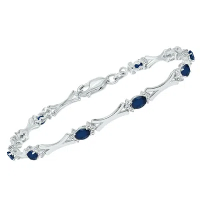 Sselects Sapphire And Natural Diamond Sculpted X Link Bracelet In .925 Sterling Silver In Blue