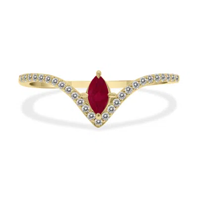 Sselects 1/4 Carat Tw Ruby And Diamond V Shape Ring In 10k Yellow Gold In Red