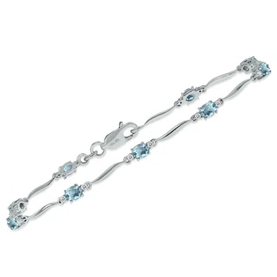 Sselects Aquamarine And Diamond Wave Link Bracelet In .925 Sterling Silver In Blue