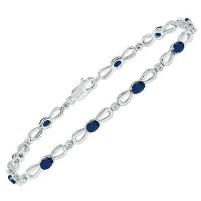 Sselects Sapphire And Natural Diamond Ribbon Loop Bracelet In .925 Sterling Silver In Blue