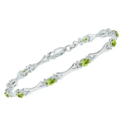 Sselects Peridot And Natural Diamond Sculpted X Link Bracelet In .925 Sterling Silver In Green
