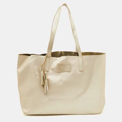 Michael Kors Gold Faux Leather Shopper Tote In Beige