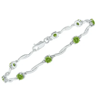 Sselects Peridot And Natural Diamond Braided Wave Bracelet In .925 Sterling Silver In Green