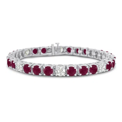 Sselects 16 Carat Ruby And Diamond Bracelet In 14 Karat White Gold In Red