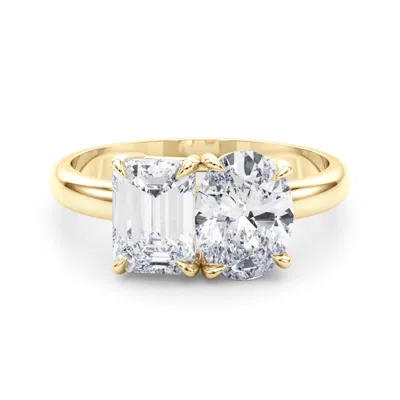 Sselects 3 Carat Tw Emerald Cut And Oval Lab Grown Diamond Ring In 14k Yellow Gold In Silver