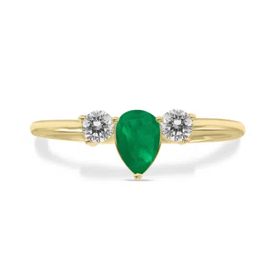 Sselects 1/2 Carat Tw Pear Shape Emerald And Diamond Ring In 10k Yellow Gold In Green