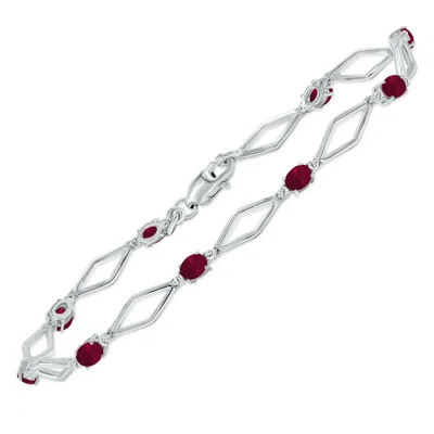 Sselects Ruby And Natural Diamond Star Link Bracelet In .925 Sterling Silver In Red