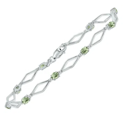 Sselects Green Amethyst And Natural Diamond Star Link Bracelet In .925 Sterling Silver