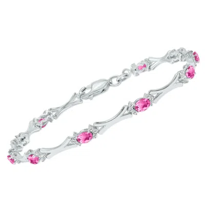 Sselects Pink Topaz And Natural Diamond Sculpted X Link Bracelet In .925 Sterling Silver
