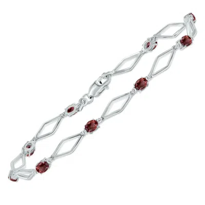 Sselects Garnet And Natural Diamond Star Link Bracelet In .925 Sterling Silver In Red