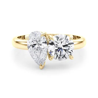 Sselects 3 Carat Tw Round And Pear Shape Lab Grown Diamond Ring In 14k Yellow Gold In Silver