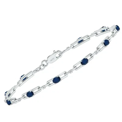 Sselects Sapphire And Natural Diamond Double Bar Link Bracelet In .925 Sterling Silver In Blue