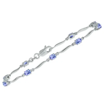 Sselects Tanzanite And Diamond Wave Link Bracelet In .925 Sterling Silver In Blue