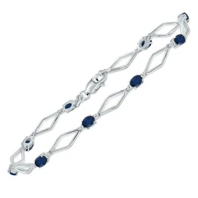 Sselects Sapphire And Natural Diamond Star Link Bracelet In .925 Sterling Silver In Blue