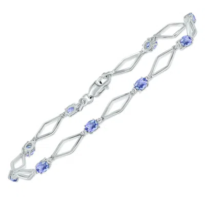 Sselects Tanzanite And Natural Diamond Star Link Bracelet In .925 Sterling Silver In Blue