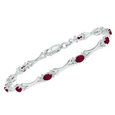Sselects Ruby And Natural Diamond Sculpted X Link Bracelet In .925 Sterling Silver In Red