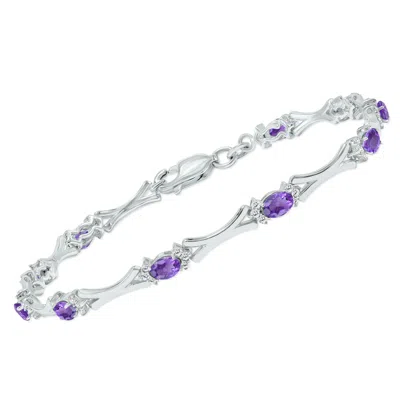 Sselects Amethyst And Natural Diamond Sculpted X Link Bracelet In .925 Sterling Silver In Purple
