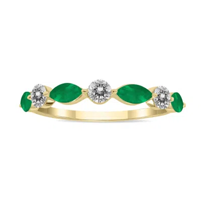 Sselects 3/4 Ctw Marquise Shape Emerald And Diamond Wedding Band In 10k Yellow Gold In Green