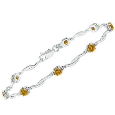 Sselects Citrine And Natural Diamond Braided Wave Bracelet In .925 Sterling Silver In Orange