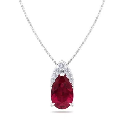 Sselects 7/8 Carat Pear Shape Ruby And Diamond Necklace In 14 Karat White Gold In Red