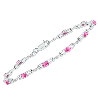 Sselects Pink Topaz And Natural Diamond Double Bar Link Bracelet In .925 Sterling Silver