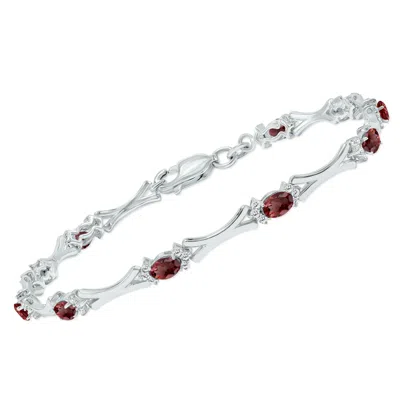 Sselects Garnet And Natural Diamond Sculpted X Link Bracelet In .925 Sterling Silver In Red