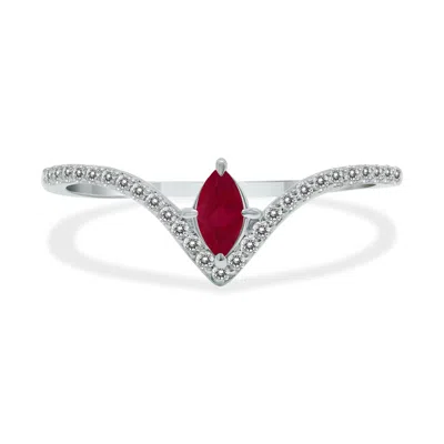 Sselects 1/4 Carat Tw Ruby And Diamond V Shape Ring In 10k White Gold In Red
