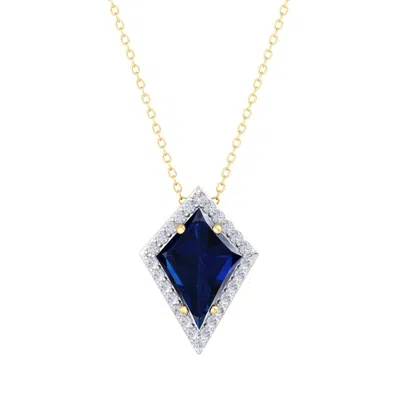 Sselects 1 3/4 Carat Kite Shape Sapphire And Diamond Necklace In 14k Yellow Gold In Blue