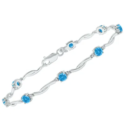 Sselects Blue Topaz And Natural Diamond Braided Wave Bracelet In .925 Sterling Silver