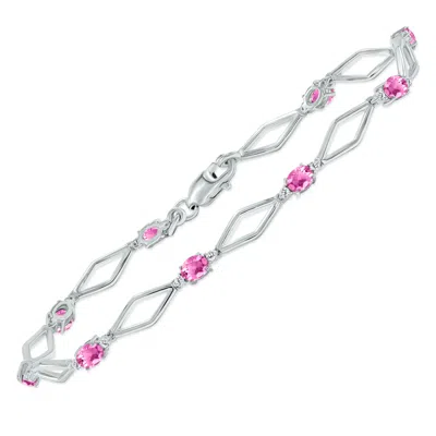 Sselects Pink Topaz And Natural Diamond Star Link Bracelet In .925 Sterling Silver