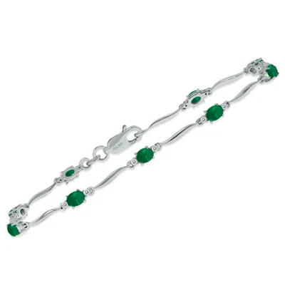Sselects Emerald And Diamond Wave Link Bracelet In .925 Sterling Silver In Green