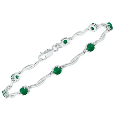 Sselects Emerald And Natural Diamond Braided Wave Bracelet In .925 Sterling Silver In Green