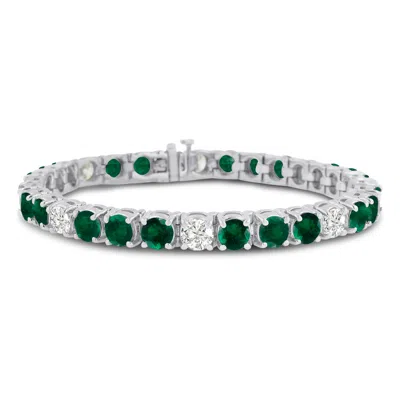 Sselects 16 Carat Emerald And Diamond Bracelet In 14 Karat White Gold In Green