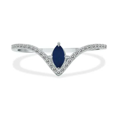 Sselects 1/4 Carat Tw Sapphire And Diamond V Shape Ring In 10k White Gold In Blue